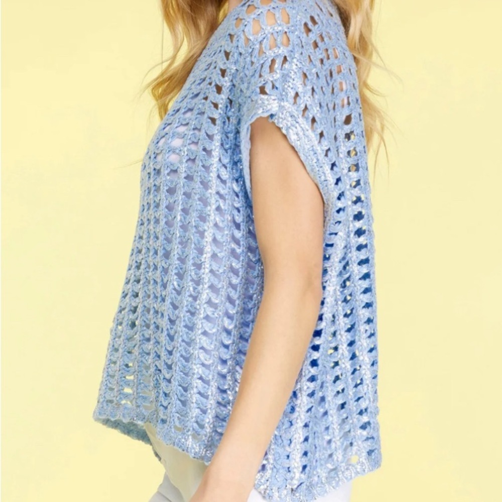 MOD Crochet Knit Metallic Sweater in Light Blue - Picture 10 of 10
